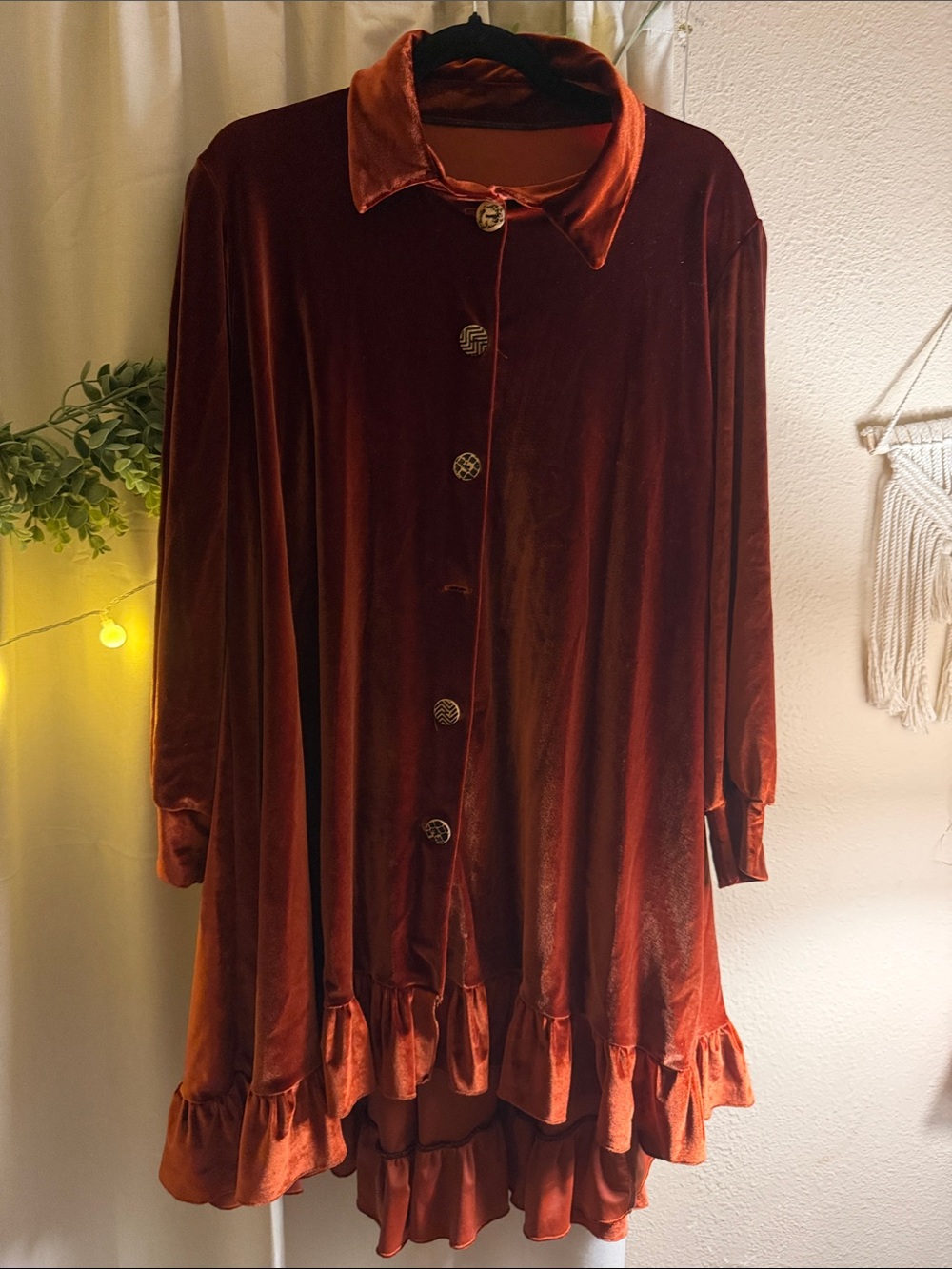 Women's Velvet Ruffle-Hem Shirt